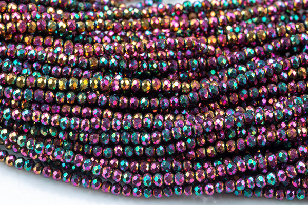 3.5-4mm Crystal Rondelle 1 or 2 or 5 or 10 STRANDS- 13 inch strand- Purple Peacock Metallic