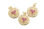 1 pc 18k Gold  Micro Pave Heart Pendant , Heart Charms, Lock Necklace Charms, CZ Pave- 16mm