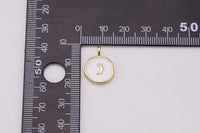 2 pcs Enamel Moon Pendant- 18k Gold CZ Moon Charm, Micro Pave Charm- 18x14mm