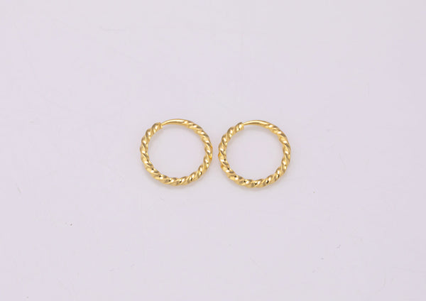 4pc 14k Gold Plated Small Hoop Earrings Twisted Style 11mm