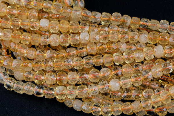 Natural Citrine Faceted Faceted Cube Beads Size 4-5mm 7.5" Strand