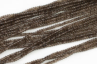 Natural Smokey Quartz High Quality in Diamond Cut Faceted Roundel, 2x4mm - Full 15.5 Inch Strand-Full Strand 15.5 inch Strand