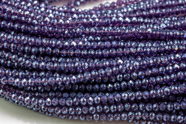 3.5-4mm Crystal Rondelle 1 or 2 or 5 or 10 STRANDS- 13 inch strand- Purple