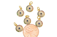 1 pc 18k Gold Micro Rainbow Evil Eye Pendant,  Charms, Lock Necklace Charms, CZ Pave-  9mm