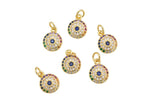 1 pc 18k Gold Micro Rainbow Evil Eye Pendant,  Charms, Lock Necklace Charms, CZ Pave-  9mm