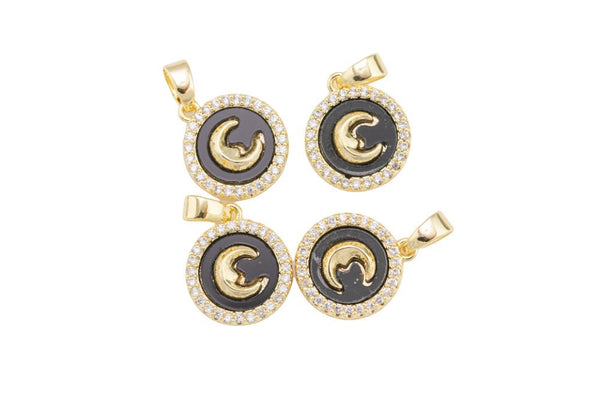 1 pc 18k Enamel Moon Micro Cz Charm Pendant- 12mm