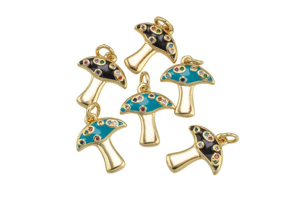 1 pcs Dainty Enamel Mushroom Charms 18kt Gold Charm- 14x16mm