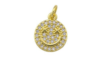 1 pc 18k Smiley Face CZ Charm, Pendant- 11mm