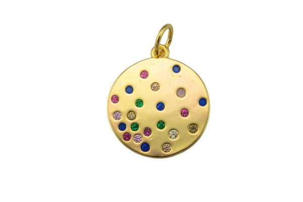 2 pc 18k Gold  Rainbow Coin Charm Diamond CZ Drop Charm Cubic Protector Pendant Necklace - 14