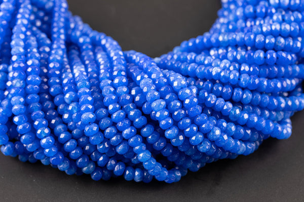 6mm Light Royal Blue Jade Faceted Beads Roundel Full Strand 15.5 inch Strand