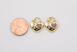 2pc 14k Gold Plated Padlock Hearts Charms Pendants Charm Pendant I Love Heart CZ Ruby CZs 15x17mm