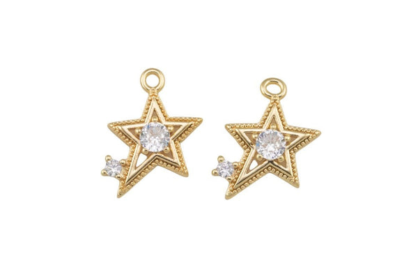 1 pc 18k Star CZ Charm Pendant- 11x16mm