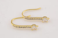 18kt Gold Earring Hook Wire CZ Earring, dainty Hoops, gold ear Hoops minimalist jewelry- 2 pcs fish hook earrings