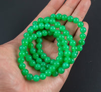 Apple Green Jade Bracelet Round Size 6mm and 8mm Handmade In USA Natural Gemstone Crystal Bracelets Handmade Jewelry - approx. 7"