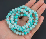 Light Aquamarine Jade Bracelet Round Size 6mm and 8mm Handmade In USA Natural Gemstone Crystal Bracelets Handmade Jewelry - approx. 7"
