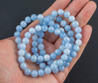 Aquamarine Quartz Bracelet Round Size 6mm and 8mm Handmade In USA Natural Gemstone Crystal Bracelets Handmade Jewelry - approx. 7"