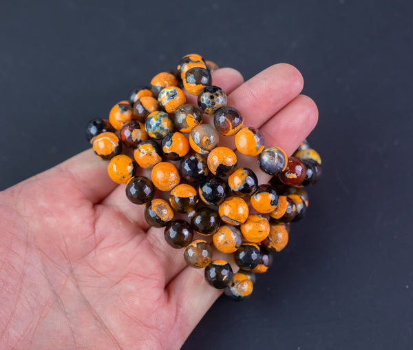 10mm Pumpkin Orange Agate Bracelet Round Size 6mm and 8mm Handmade In USA Natural Gemstone Crystal Bracelets Handmade Jewelry - approx. 7"