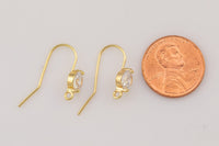 18kt Gold Earring Hook Wire CZ Earring, dainty Hoops, gold ear Hoops minimalist jewelry- 2 pcs fish hook earrings