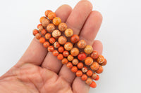 Orange Sea Sediment Jasper Smooth Round Size 6mm and 8mm- Handmade In USA- approx. 7" Bracelet Crystal Bracelet