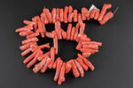 Raw Bamboo Coral Beads Long- 2-3 inches Top Side Drilled Freeform Reddish Pink Color- .5-.75 inch- 15.5" Strand