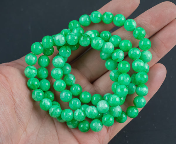 Light Green Jade Bracelet Round Size 6mm and 8mm- Handmade In USA Natural Gemstone Crystal Bracelets - Handmade Jewelry - approx. 7"