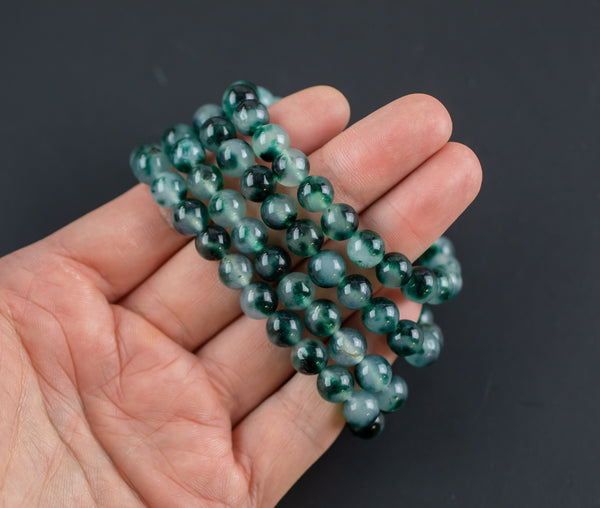 Moss Quartz Bracelet Round Size 6mm and 8mm Handmade In USA Natural Gemstone Crystal Bracelets Handmade Jewelry - approx. 7"