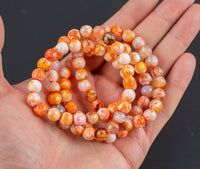 Orange Fire Agate Bracelet Round Size 6mm and 8mm Handmade In USA - Natural Gemstone Crystal Bracelets Handmade Jewelry - approx. 7"