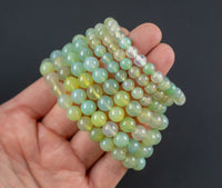 Eucalyptus Green Jade Bracelet Round Size 6mm and 8mm Handmade In USA - Natural Gemstone Crystal Bracelets Handmade Jewelry - approx. 7"