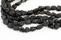 Natural Tektite Beads Freeform Oval Nugget Drilled Black Meteorite Cosmic Gems Rough Raw Gemstone 15.5" Strand