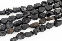 Natural Tektite Beads Freeform Oval Nugget Drilled Black Meteorite Cosmic Gems Rough Raw Gemstone 15.5" Strand