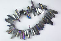 Natural Titanium Plated  Brazilian Quartz Freeform Pieces, Slightly Graduated ONE FULL STRAND. Appx 46 Pieces. Gemstone Beads