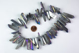 Natural Titanium Plated  Brazilian Quartz Freeform Pieces, Slightly Graduated ONE FULL STRAND. Appx 46 Pieces. Gemstone Beads