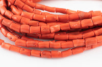 Orange Bamboo Coral Natural Barrel Shaped Beads. Medium Size- 8x(15-18mm)-15.5 inch strand Gemstone Beads