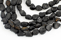 Natural Tektite Beads Freeform Oval Nugget Drilled Black Meteorite Cosmic Gems Rough Raw Gemstone 15.5" Strand