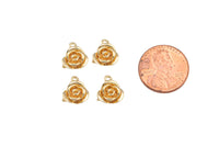 4 pcs 8x11mm Dainty Tiny Small Gold Rose Charm Rose Petal Pendant in 18kt Gold for Necklace Earring Bracelet Component Connector 2-Loops