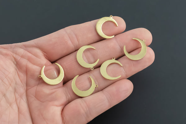 Brass earrings-Earring copper accessories-Earring connector-Brass earring charms-Earring pendant-Brass jewelry-Moon shaped earrings-17mm