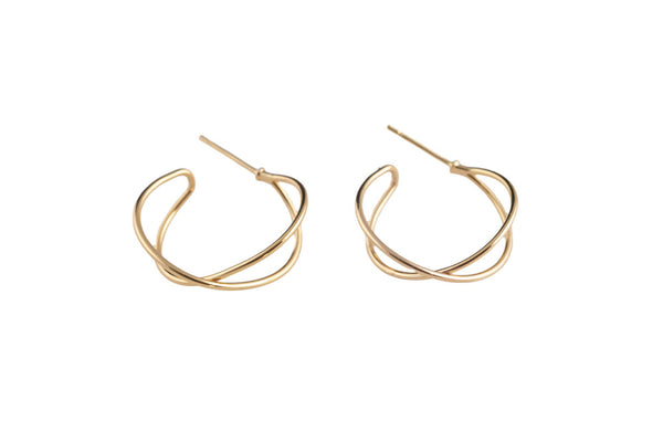 1 pair Webbed Hoops Gold, 18K Gold Hoops, Stud Earring, Hammered Plated Earring, Gift for Her, Everyday Wear Earring- 20mm