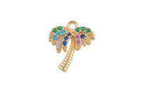 1 pc 18k Gold Pendant , Rainbow Palm Tree Charms, Necklace Charms, CZ Pave- 11mm