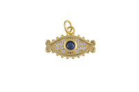 1 pc 18k Gold Pendant , Evil Eye Charms, Necklace Charms, CZ Pave- 10x15mm