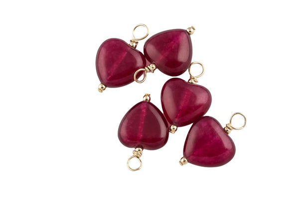 Ruby Jade Heart Charm- USA Gold Filled- Made with 2mm beads- Handwrapped in the USA- 12mm