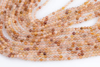 Copper Rutilated Quartz  Beads Full Strands-15.5 inches-2.5mm-  Nice Size Hole- Diamond Cutting, High Facets-Nice and Sparkly-Faceted Round