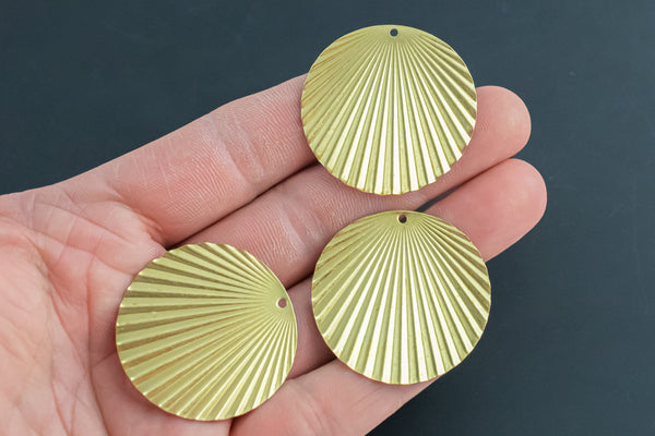 Brass earrings-Earring copper accessories-Earring pendant-Brass earring charms-Earring connector-Brass jewelry-Wavy Disc shape - 37mm