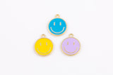 6 pcs Dainty Enamel Charm Smiley coin Mini Happy Smiley pendant Gold Smiley Face 14k Gold Emoji Charm- 16mm