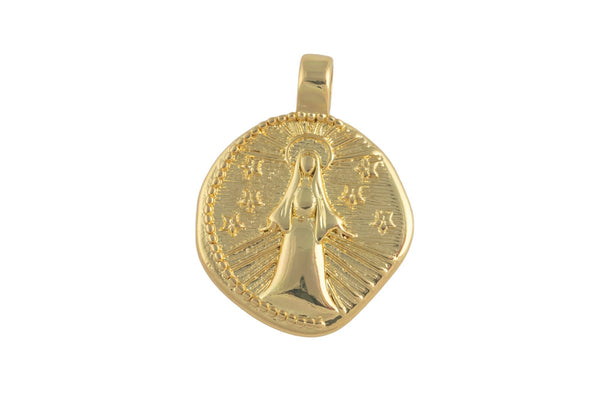 1 pc 18k Gold Pendant , Waxed Mother Mary Charms, Necklace Charms,  18mm