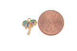 1 pc 18k Gold Pendant , Rainbow Palm Tree Charms, Necklace Charms, CZ Pave- 11mm
