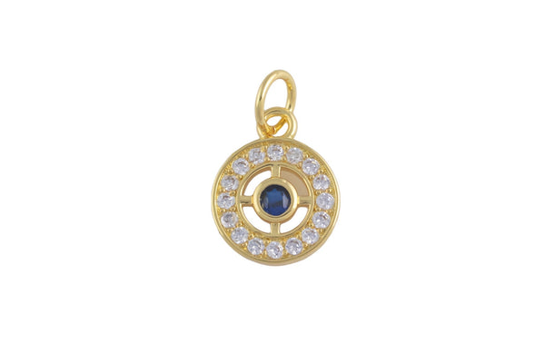 1 pc 18k Gold Pendant , Evil Eye Charms, Necklace Charms, CZ Pave- 10mm