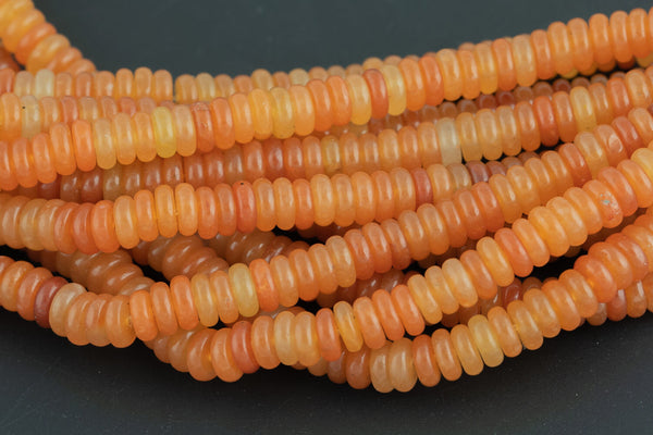 Natural Orange Aventurine- High Quality in Smooth Saucer Roundel, 2x6mm Flat Rondel 7.5 Inches