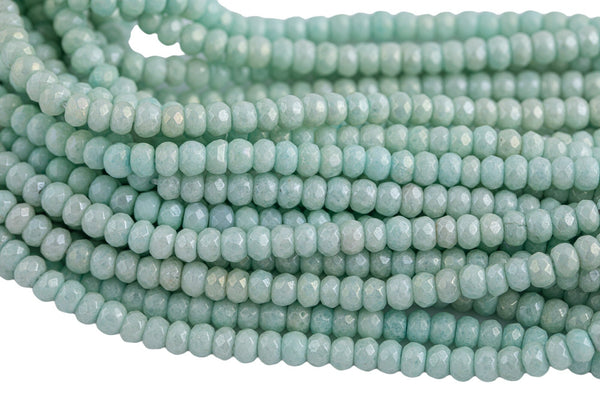 GORGEOUS MYSTIC Silverite Jade Lt Aqua High Quality in Faceted Rondelle- 4mm / 6mm-Full Strand 15.5 inch Strand