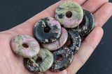 Rhodonite Donut Circle Pi Stone Pendant