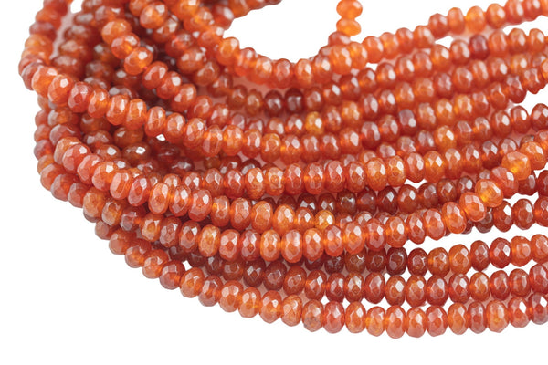 Natural Carnelian Quality in Faceted Roundel, 6mm- Full 15.5 Inch Strand-Full Strand 15.5 inch Strand Gemstone Beads